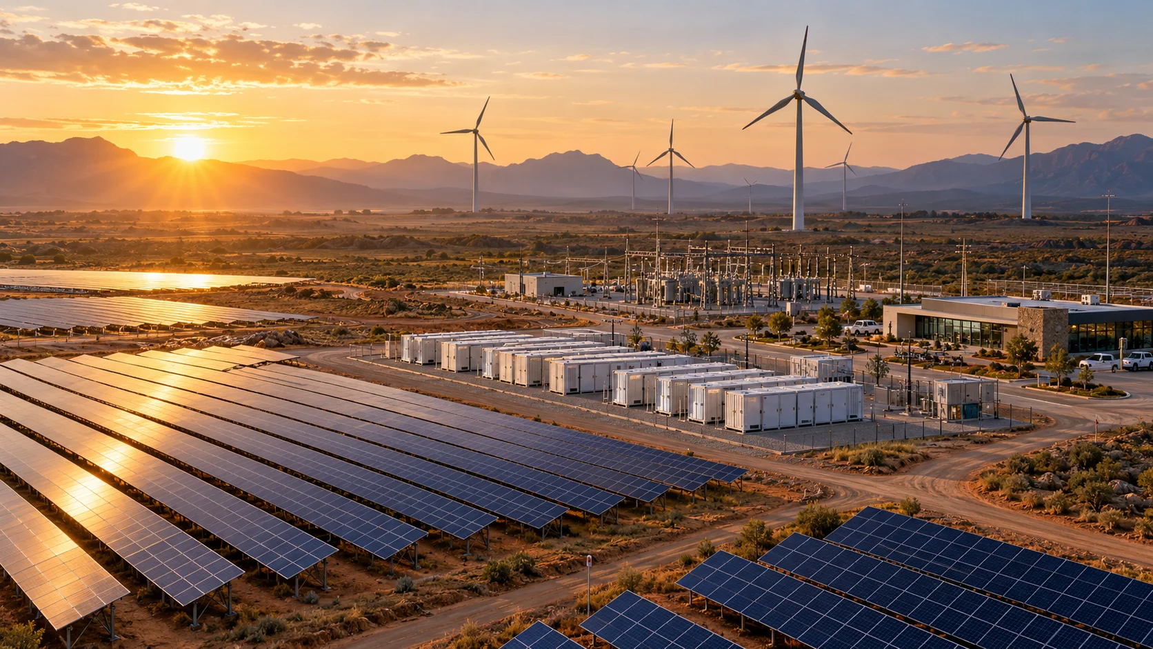 Wind, solar, battery and grid energy infrastructure
